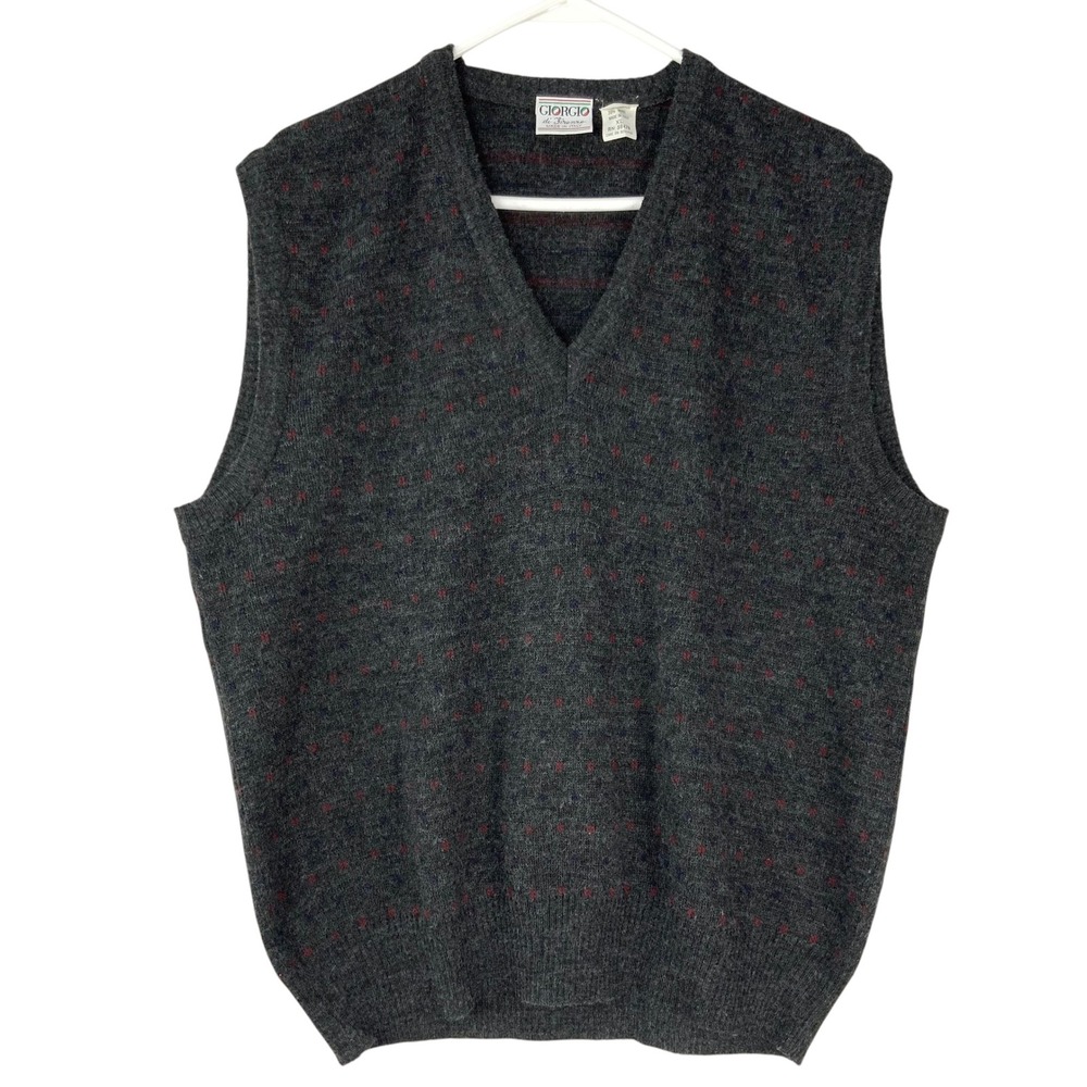 Giorgio di Firenze Gray Pattern Sweater Vest XL Pullover V-Neck Sleeveless Italy